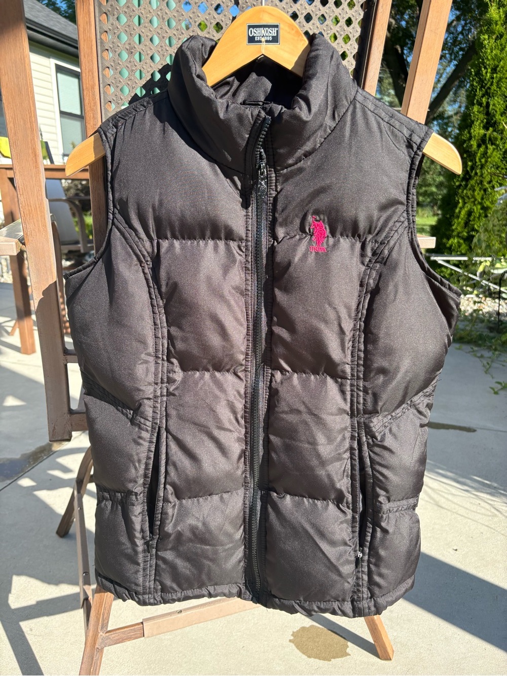 U.S. Polo Assn. Black Quilted Puffer Vest with Red Logo- Size Small